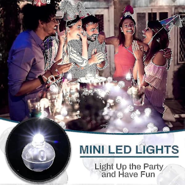 100 stk LED ballonglys, mini vanntette hvite kuler til fest