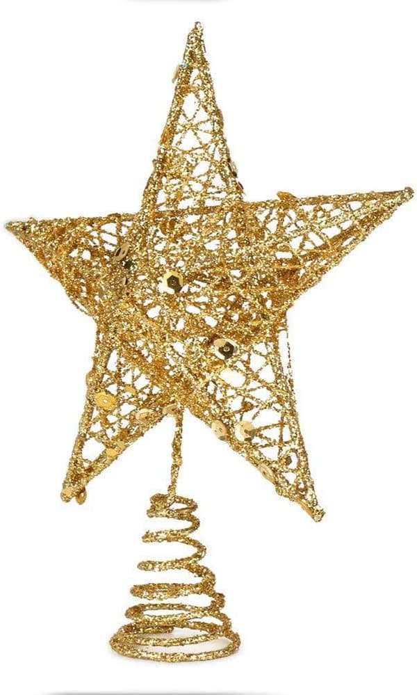 Juletræsstjerne, 25 cm (guld) glitrende juletræsdekorationer