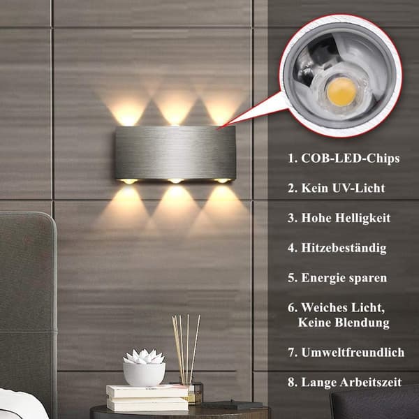 LED Wall Light 6W Indoor Wall Lamp Modern Square Up and Down Al
