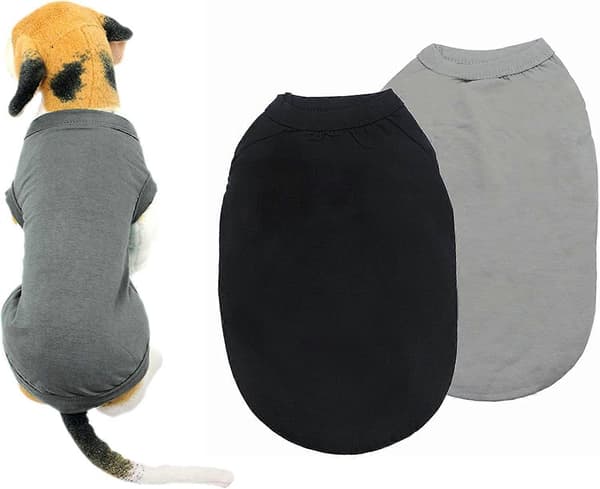 Hundetøj i bomuld, ensfarvede hunde-T-shirts, bløde og åndbare bomuldstrøjer velegnede til katte og hvalpe (2 stk.) (Small, Sort + Grå)