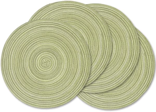 Chartreuse Vevd Rund Bordstablettsett: 4-pakning, 38 cm Diameter, Vaskbar