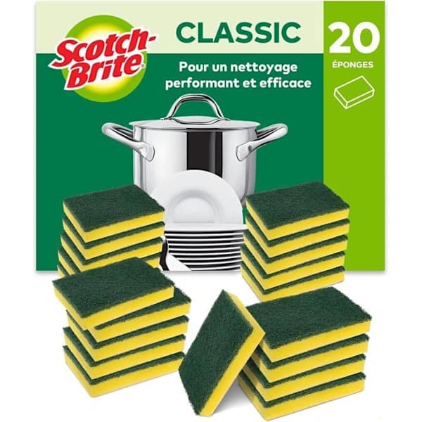 Scotch-Brite Classic Heavy Duty Scouring Sponges, Durable Scourers for Kitchen Grease Removal, 20-pack