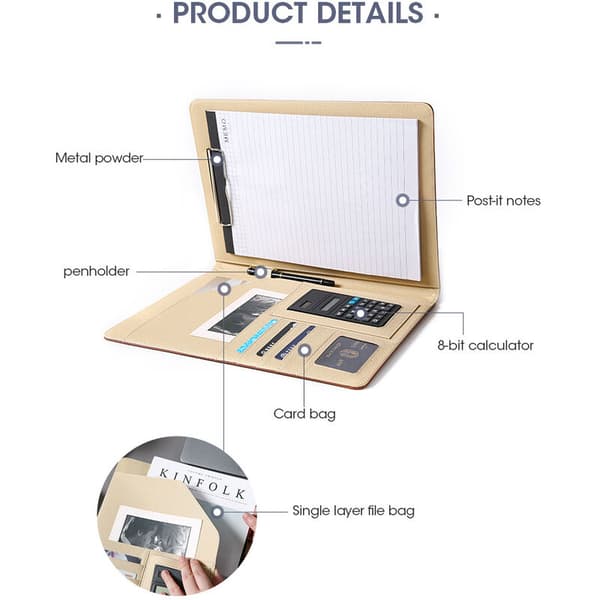 BF Leather Clip for A4 Board - Brown 33.5 x 24 cm with 8-Digit Calculator 1 pc