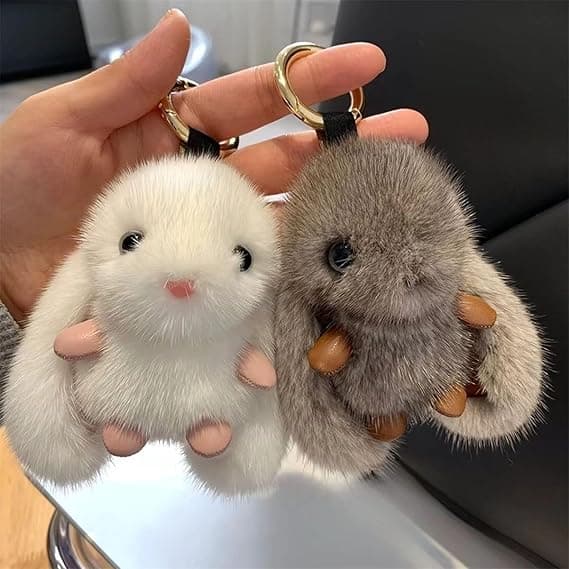 Fluffy Rabbit Keychain, Plush Lulu Rabbit Keychain for Women, Soft and Cute Rabbit Bag Accessory, Easter Birthday Gift.