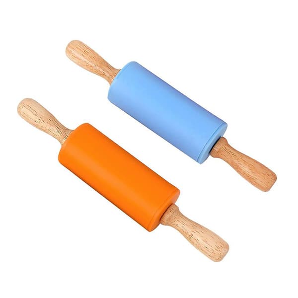 Mini Rolling Pin, 2-pack, Kids Size, Wooden Handle, Non-stick Silicone Rolling Pin for Home Kitchen, Kids Cake, 23 cm
