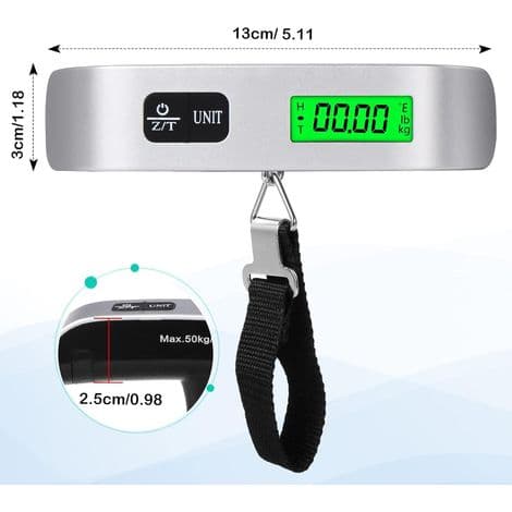 Electronic Luggage Scale, Portable Suitcase Scale, Temperature Measurement Function, Up to 50kg/110lbs