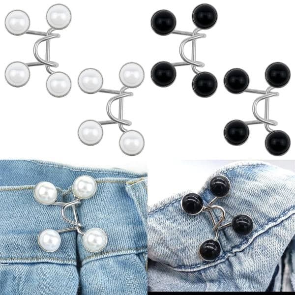 4 sett med perleknapper i denimstoff Justerbar midjespenne