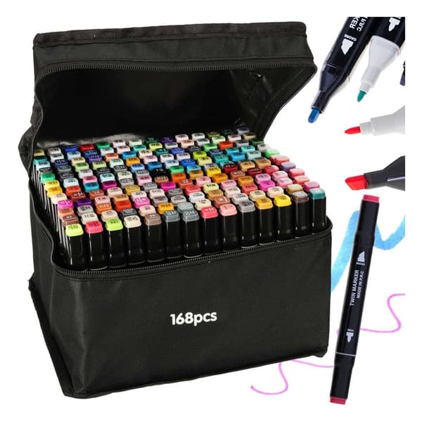 Dobbelsidige alkoholbaserte tusjpenner – 168-pakning multifarge multifärg multicolor