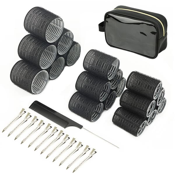 18 Heatless Hair Rollers with 12 Clips - 4 Sizes (Large, Medium, Small) for Volume, Curls on Long, Short, Thick or Thin Hair
