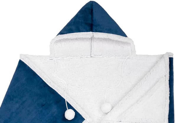 Vinterhem Bærbar Hettegenserteppe, Oversized Hettegenserteppe, Voksen Bærbar Teppe, Koseteppe Hettegenser, Sweatshirtteppe (Marineblå)
