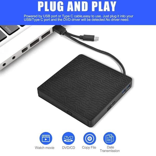 Eksternt Blu-ray-drev, bærbart Blu-ray-drev med USB 3.0 Type-C-interface, multifunktionelt Blu-ray-drev kompatibelt med bærbar computer MacBook Pro