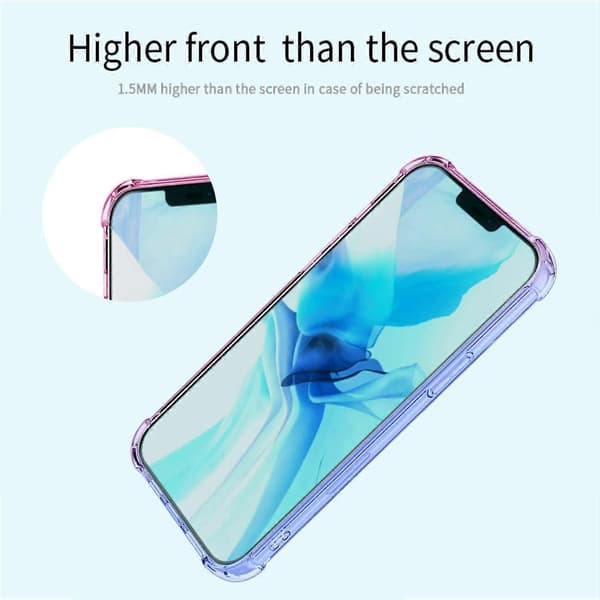 Gradientdeksel til iPhone 13 Pro Max, Gradientfarget Telefondeksel Ultratynt Krystallklart Beskyttende TPU-støtfanger Bakdeksel - Blå Rosa