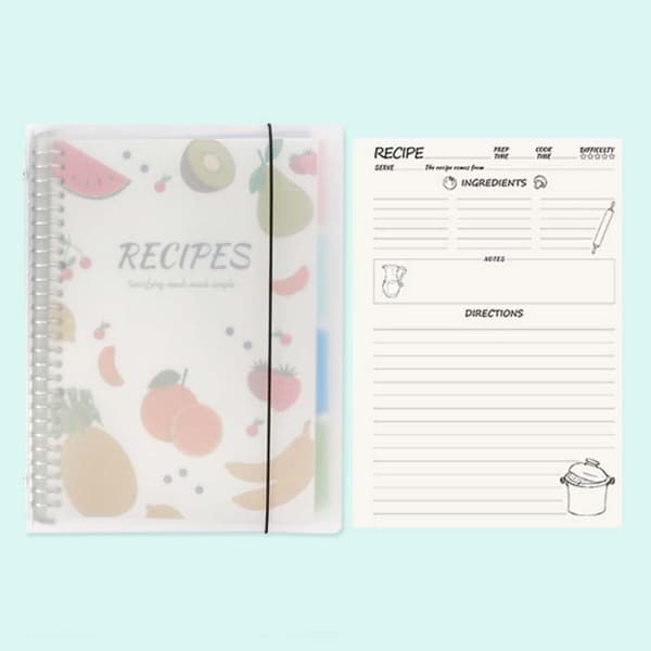 DIY Opskriftsjournal - Tom Opskriftsbog-mappe til Madlavning derhjemme, 80 Sider