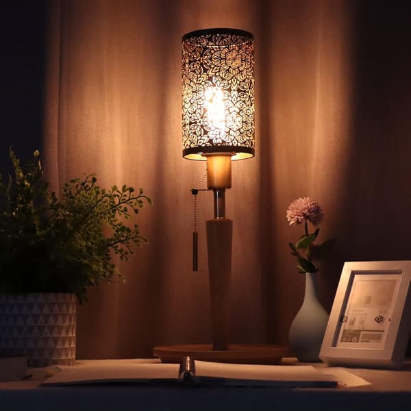 Metal Lampshade Perforated Engraved Metal Removable Cylindrical Round Pattern E27 E26 Decorative Bedside Lampshade Lampshades for Table Lamps