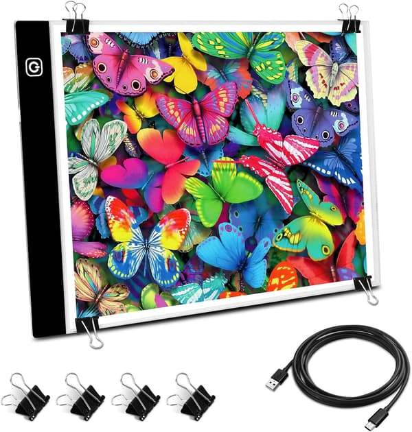 A4 LED Light Pad Drawing Board with USB Power Cable and 4 Fastening Clips, Diamond Art Light Board