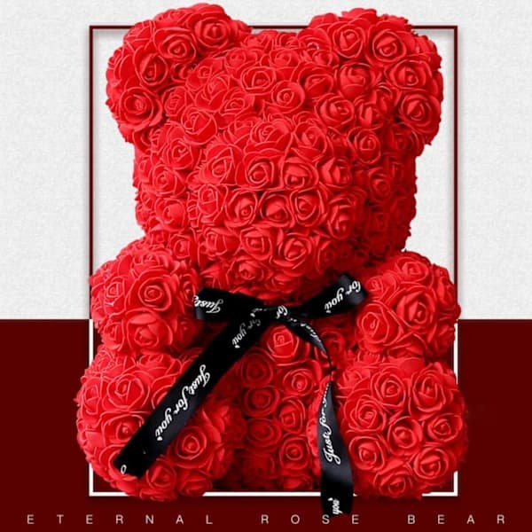 Rose Bear Artificial Rose Gift for Valentine's Day and Romantic Occasions Red 25 cm
