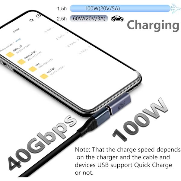 40 Gbps USB-C-adapter, 90 graders USB Type-C hann til hunn