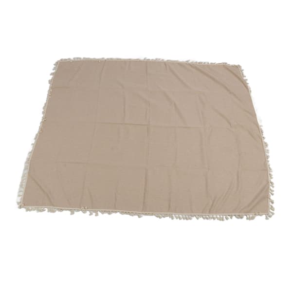Rectangular Polyester Fiber Tablecloth with Decorative Tassel Lace Overlay for Home, Restaurant, Hotel, Light Beige 140x180cm/55.1x70.9in 0.5 0.5