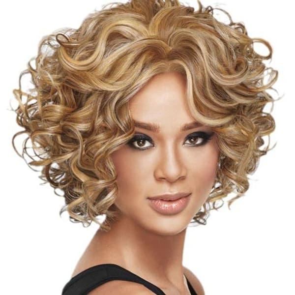 Real Hair Curly Wig: Short Deep Waves, Side Parted