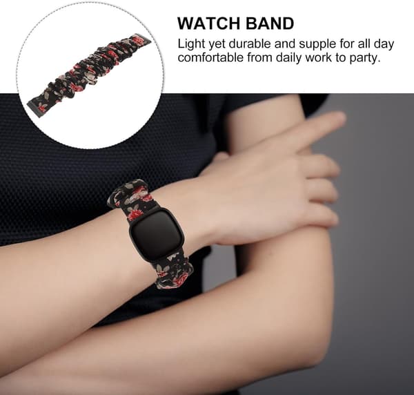 Elastisk Scrunchie urrem udskiftningsbånd åndbart behageligt holdbart med levende mønster matchende til kvinder og piger, behagelig at bære -