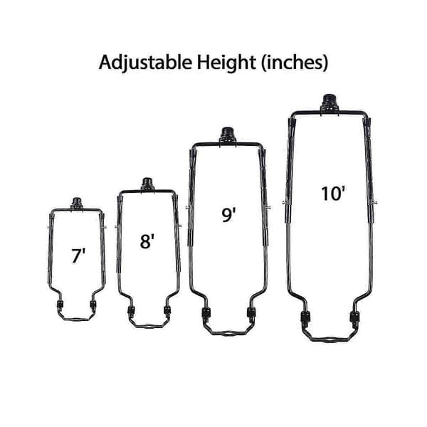 7-tommer lampeskærm Harpeholder Justerbar Lampeharpe Kit E14, E26, E27 Lysbaseadapter Sort Horn Fra
