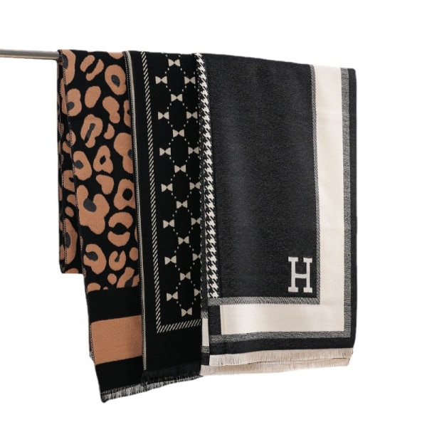 Rutig halsduk för kvinnor vinter 2022 Ny rutig halsduk för kvinnor i kashmir höst och vinter (schackbrädeversion - svart)