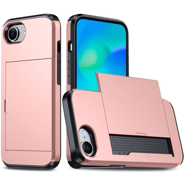 iPhone 17e / 16e Skal Hybrid Med Kortfack Roséguld 50