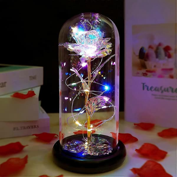 Fødselsdagsgaver, kunstig rosenlampe, glasblomst med LED-lys