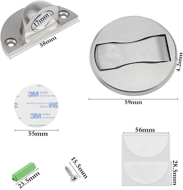(Silver) Magnetiska dörrstopp - Väggskydd - 2-pack - Enkel installation - Silver - Stark magnet