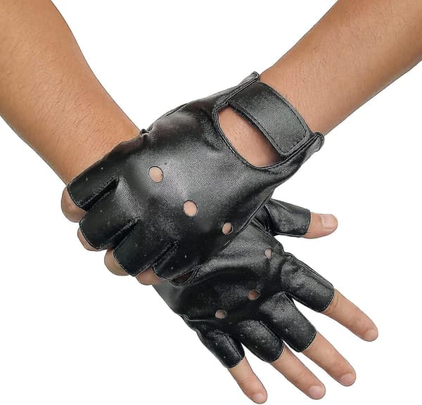 Herre Fingerløse PU Læderhandsker Kørehandsker Steampunk Gotisk Halvfinger [DB]