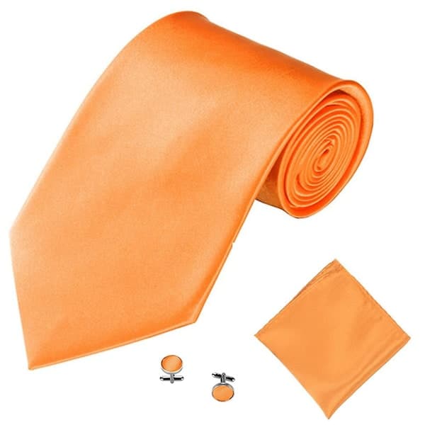 Herrkostym Slips Näsduk Manschettknappar Set Enfärgad Smokingkostym Orange