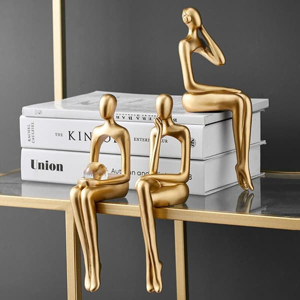 Abstract Thinker Statue Sculpture Small Ornaments Gold Resin Statue Abstract Statue Desk Decor A