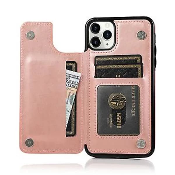 Blomstret Læder Flip Pung Kortetui til iPhone 12 Mini (Rosaguld)