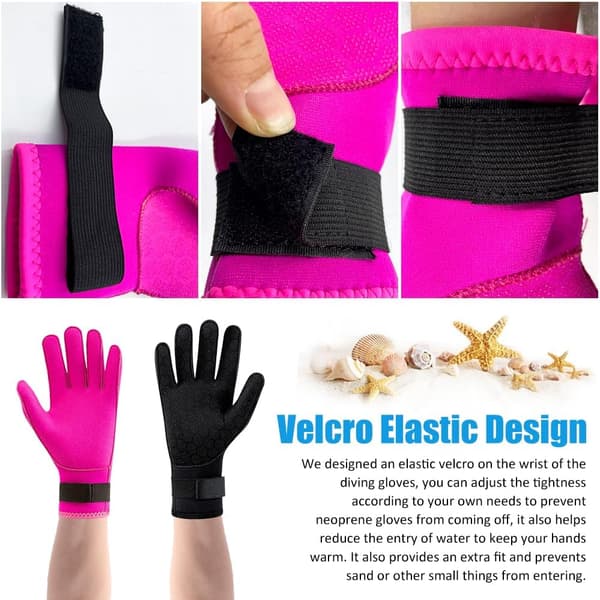 3mm Neopren Dykhandskar, Halkfria Varma Neopren Simhandskar, Termiska Våtdräktshandskar, (Rosa, L)