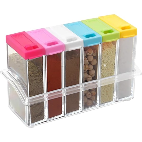 Set of 6 plastic spice boxes, transparent spice box with tray