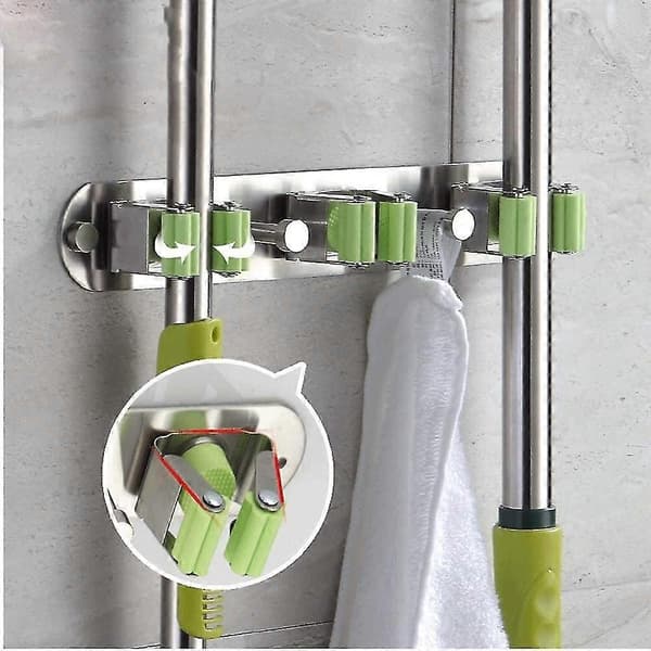 Henger for kost og mopp - Veggmontert rustfri hagekost moppholder organizer