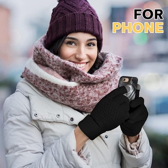 4 par Dame Vinter Touchscreen Handsker Varme Fleeceforede Strikhandsker