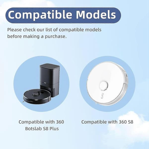Reservedeler kompatible med 360 S8, 360 Botslab S8 Plus robotstøvsuger tilbehør, 1 hovedbørste, 4 S
