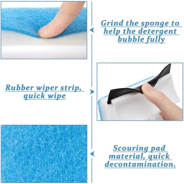 2-in-1 Cleaning Brush, Window Squeegee with Sponge, Cleaning Tool for Mirrors, Windows, Tiles, Bias