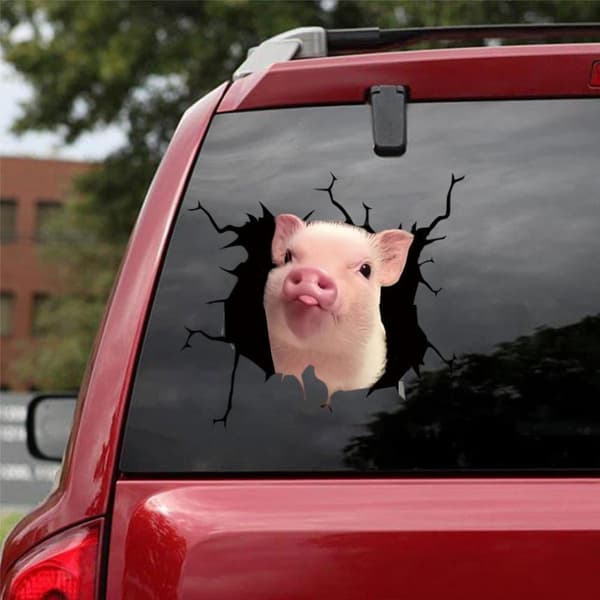 Funny Pig Cracked Car Sticker Broken Window Static Sticker (12in