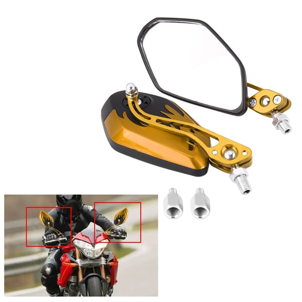 1 Pair 8mm 10mm Universal Motorcycle Scooter Aluminum Flame Pattern Rearview Mirrors Yellow