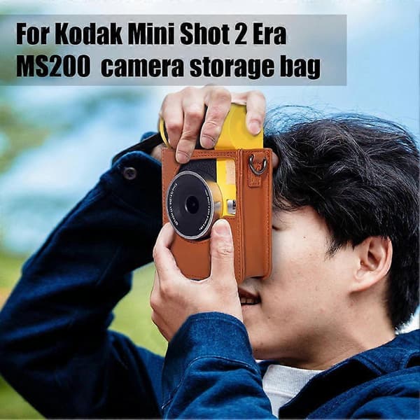 For Kodak MS200 Camera Bag Black - PU Protective Case Shoulder Strap Brown Brown