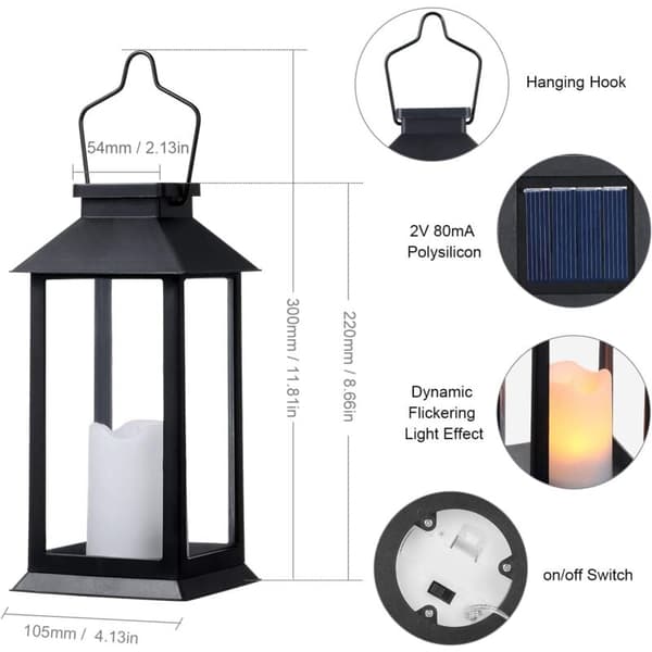 2 stk Udendørs Solcellelamper til Haven, Udendørs Solcellelygter med Flammerfri LED-lys, Dekorative LED Solcellelamper