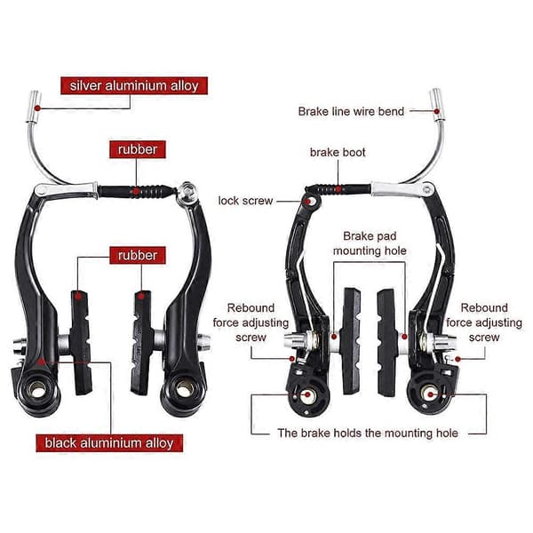 Complete Bicycle Mountain Bike Set, V-Brake + Outer Cables + Handle + Front & Rear Bicycle Brake Accessories