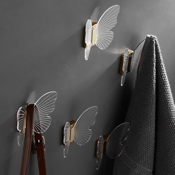 xjxj--Decorative Wall Hooks Butterfly Hook Screw Acrylic Coat Hooks No Punching, Gold 1 pc
