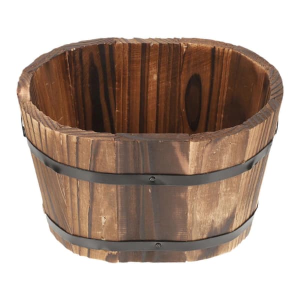 Wooden Flower Pot Barrel Planter with Drainage Hole Decorative Multifunctional Plant Container Rustic for Wedding Patio Decor