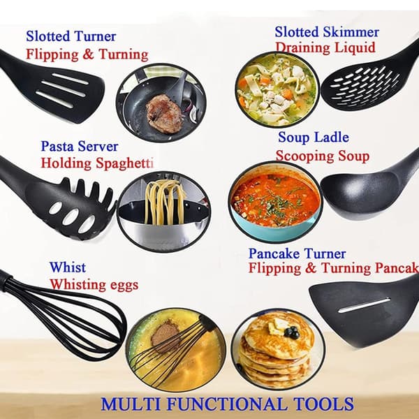 Rosa nylonskje, non-stick stekepanne, spesiell matlagingssil, stekespade + flatbunnet spatel KLB