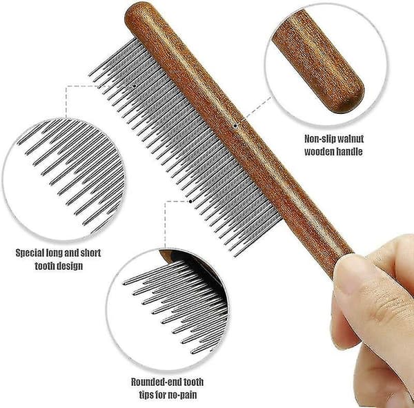 Professional Dog Comb Comfortable Wood Short Long Teeth Pet Combs