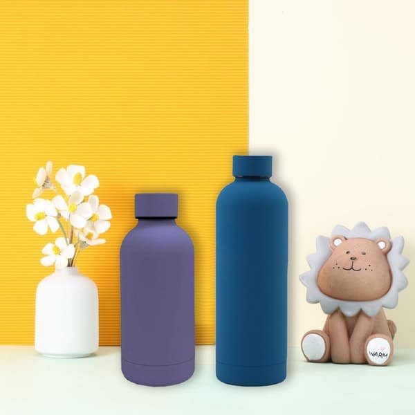 2-pak rustfri stål vandflaske termokande lilla + blå 350ml + 750ml KLB