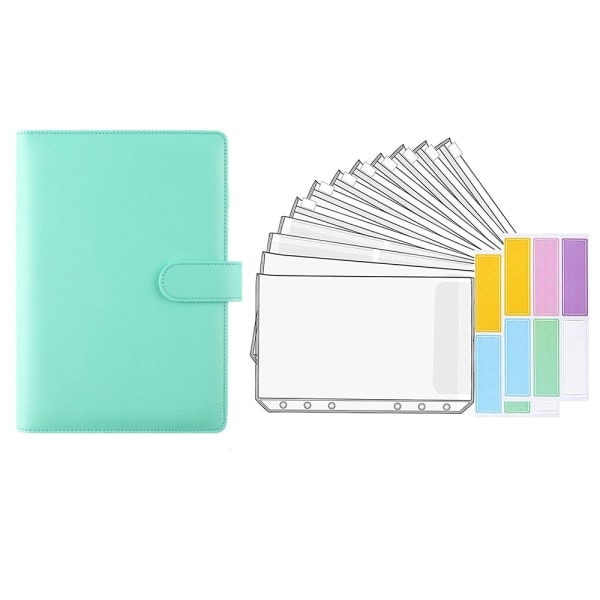 A6 PU Læder Notesbog Binder Kontant Budgetplanlægger, Grøn